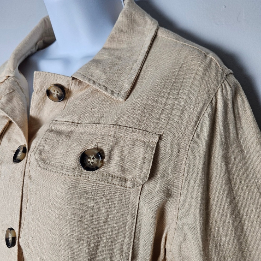 Cotton Linen Peplum Utility Jacket L Beige Cottagecore Spring Capsule Lagenlook - Picture 2 of 13